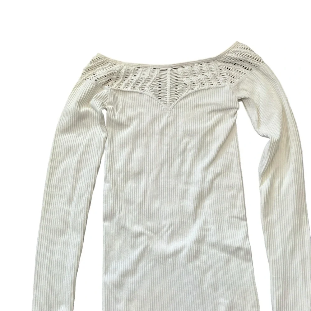 FREE PEOPLE Laser Cut Out Ribbed Long Sleeve Top Shirt